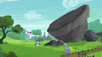 Rarity and Maud in front of giant rock S6E3
