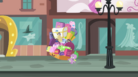 Spike, carrying all of Rarity's luggage.