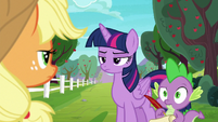 Twilight and Spike don't believe Applejack's story S6E22