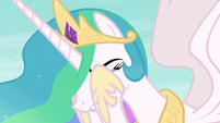 Princess Celestia buries her face in her hooves S7E10