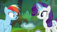 Rarity plugs Rainbow's nose with a twig S8E17