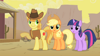 Braeburn Showing Appleloosa to Twilight and Applejack S1E21