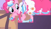 Pinkie Pie looking at Rarity's glass slipper S1E26