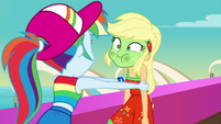 Rainbow grabs Applejack by the arms EGSB