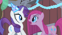 Pinkie screams "Why?!" into Rarity's face.