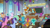 Rockhoof jumps onto the teacher's desk S8E21