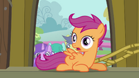 Scootaloo gazing at Pinkie S3E4