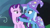 Trixie puts a hoof around Starlight Glimmer S7E17