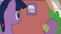 Twilight and Spike waiting for Dusty S9E5