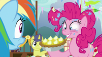 Pinkie Pie giving Rainbow yet another pie S7E23