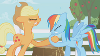 Rainbow Dash and Applejack hoof-wrestling again S1E3