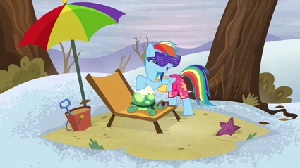 Rainbow spreading sunscreen on Tank's shell S5E5