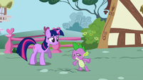 Twilight and Spike follow Snips and Snails S1E06