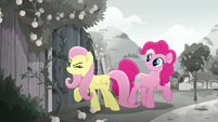 Fluttershy peeking through Moody's gate MLPRR