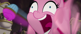 Pinkie Pie flinging cupcakes with a crazed look MLPTM