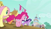 The Mane 6 heading for Rarity's boutique S6E9