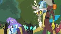 Trixie, Thorax and Discord look at Starlight S6E26