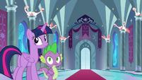 Twilight and Spike looking back at Shining S9E4