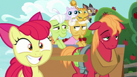 Apple Bloom grins; Big Mac sleepy; grannies sly S9E10