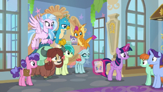 Headmare Twilight handing out flyers for the dance S9E7.png