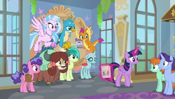 Headmare Twilight handing out flyers for the dance S9E7.png