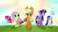 Main ponies walk together in opening sequence MLPRR