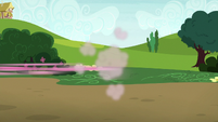 Pinkie Pie speeds off-screen toward Lyra S7E4