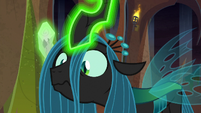 Queen Chrysalis' eyes widening S9E8