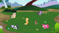 Rainbow Dash's friends are playing with their pets...