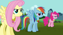 Fluttershy, Rainbow, and Pinkie wearing Elements S03E10