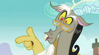 Discord pointing his finger at Twilight S5E22