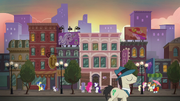 Pinkie, Rarity, and Maud in front of future site of Rarity for You S6E3