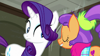 Rarity puts her ears closer to Plaid S6E9