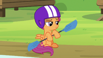 Scootaloo pretending to paddle a kayak S7E21