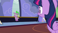 Spike pointing out the castle window S6E25