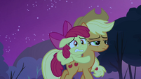 Apple Bloom clinging to Applejack S3E6