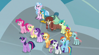 Mane Six and students in front of the school S8E2