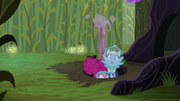 Pinkie drags Rainbow down into the hole S5E21