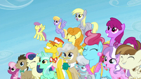 Several ponies happy and smiling S5E26
