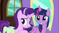 Starlight and Trixie look nervously at Trixie S7E2