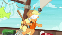 Applejack stumbling across the ship deck S6E22