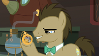 Dr. Hooves looking at a pocketwatch S9E20