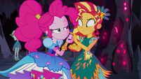 Pinkie Pie giving Sunset Shimmer a marshmallow EG4b