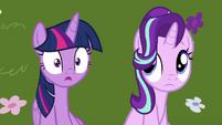 Twilight and Starlight hear brunch ponies talk about Rarity S7E14