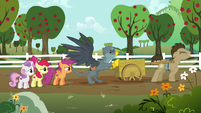 Gabby pushes Dr. Hooves' cart out of the mud S6E19