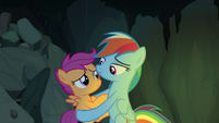 Rainbow Dash catches Scootaloo in her hooves S7E16