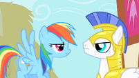 Rainbow Dash staring at Royal Guard S1E22