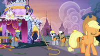 Construction ponies amazed by Applejack's strength S7E9