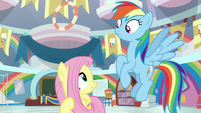 Fluttershy looking up at Rainbow Dash S9E7