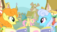 Golden Harvest and Shoeshine noticing Fluttershy S1E20